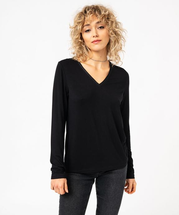 Tee-shirt à manches longues avec col V scintillant femme vue6 - GEMO 4G FEMME - GEMO