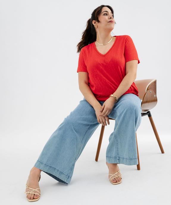 Tee-shirt manches courtes pailleté à col V femme grande taille vue7 - GEMO (G TAILLE) - GEMO