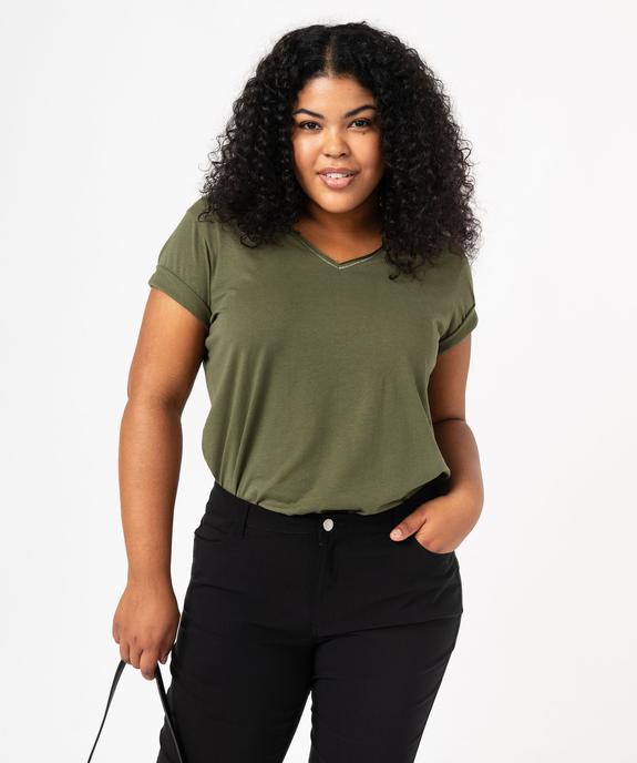 Tee-shirt femme grande taille avec col V et manches courtes vue1 - GEMO (G TAILLE) - GEMO
