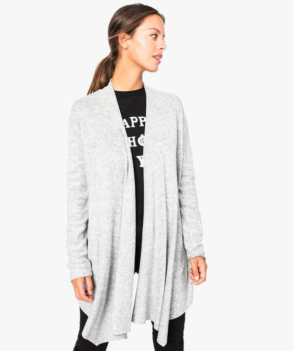 Gilet femme long chiné porté ouvert vue1 - GEMO(FEMME PAP) - GEMO