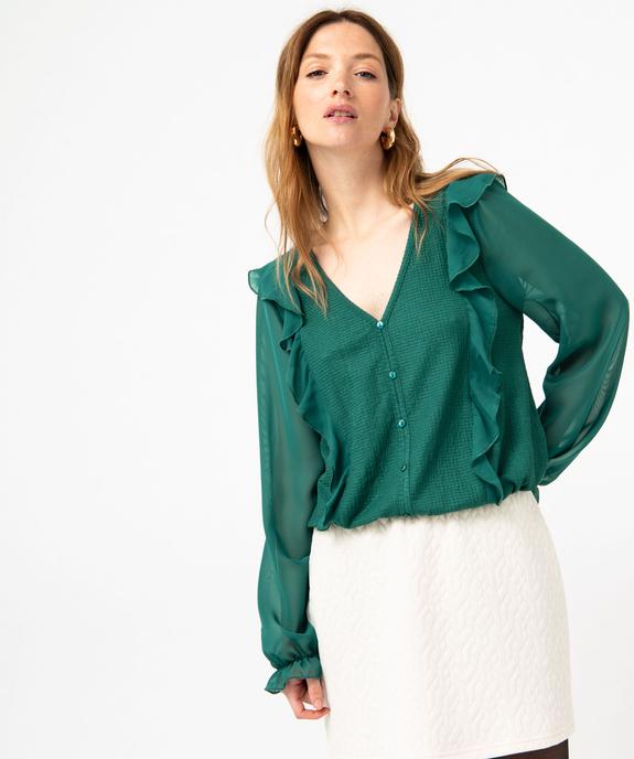 Tee-shirt femme avec manches en voile et volants vue1 - GEMO(FEMME PAP) - GEMO