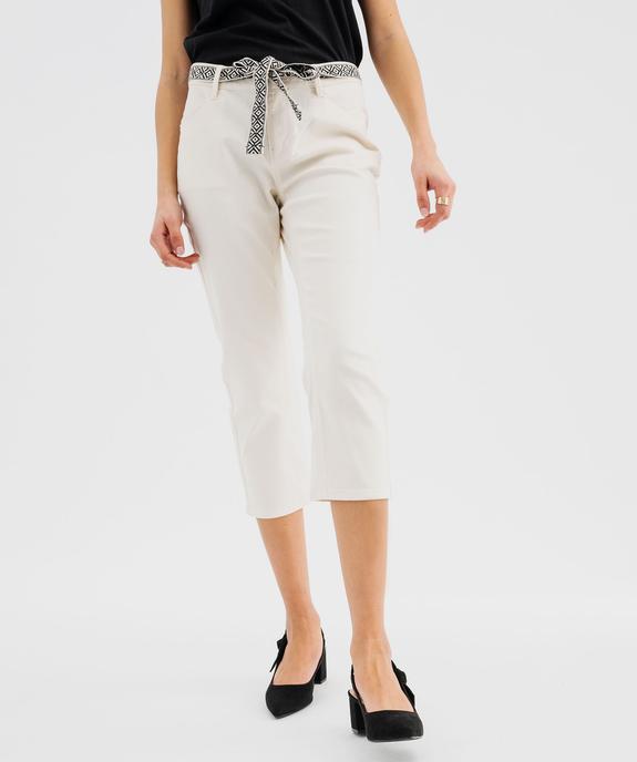 Pantacourt slim taille haute en coton stretch avec ceinture à nouer femme vue1 - GEMO 4G FEMME - GEMO