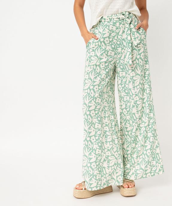 Pantalon large et fluide à taille haute ceinturée femme vue1 - GEMO 4G FEMME - GEMO