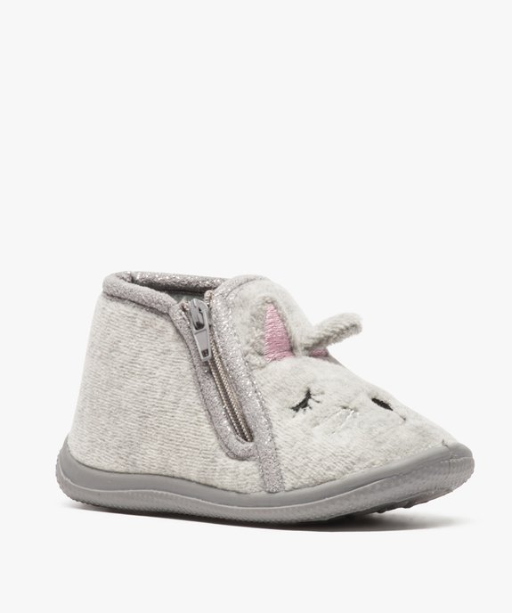 Chaussons bébé fille motif chat brodé avec petites oreilles vue2 - GEMO 4G BEBE - GEMO
