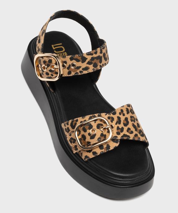 Sandales compensées à boucle et motif léopard femme vue6 - 5 MILES - GEMO
