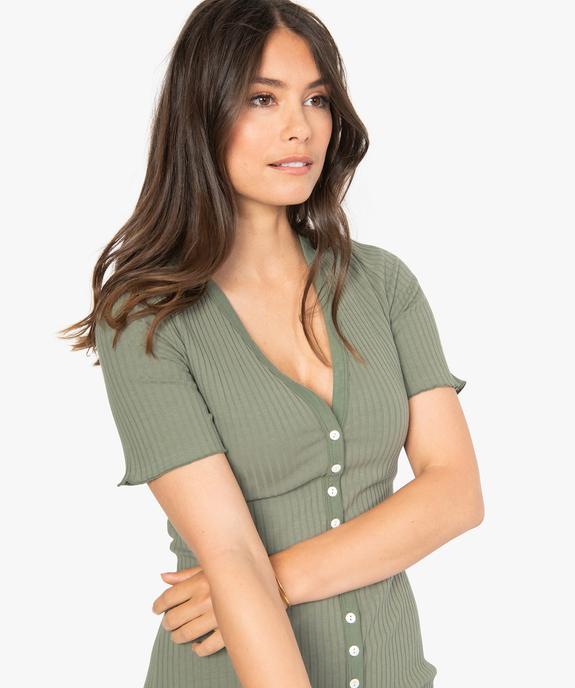Robe chemise femme en maille côtelée et manches courtes vue2 - GEMO(FEMME PAP) - GEMO