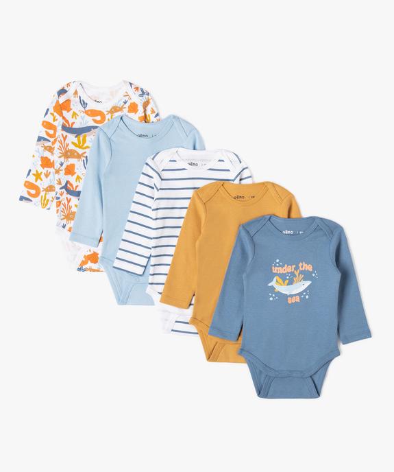 Bodies à manches longues à motifs aquatiques bébé garçon (lot de 5) vue1 - GEMO 4G BEBE - GEMO