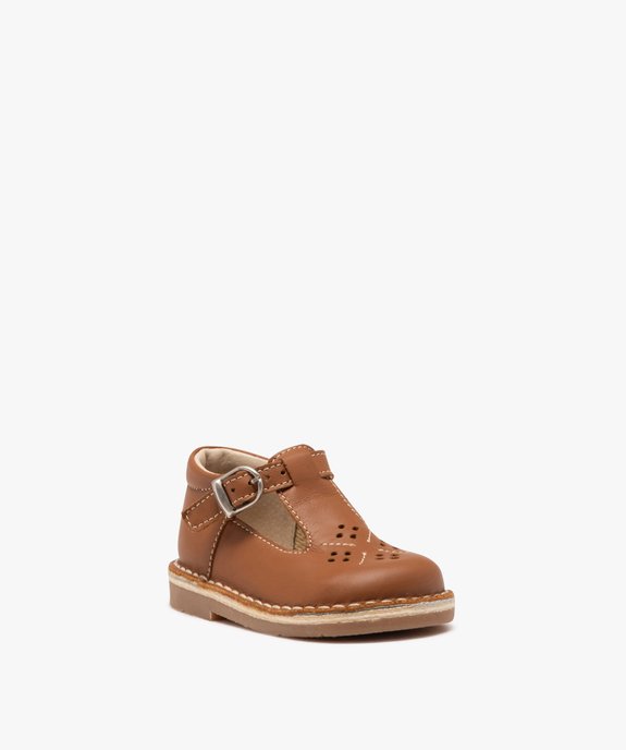 Babies bébé garçon en cuir uni avec dessus perforé vue2 - GEMO(BEBE DEBT) - GEMO