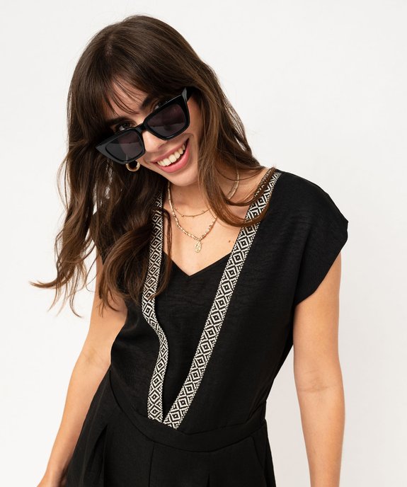 Combishort sans manches avec col V à motifs ethniques femme vue2 - GEMO(FEMME PAP) - GEMO