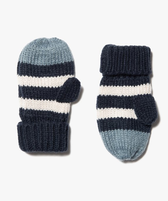 Moufles bébé garçon à rayures vue1 - GEMO(BEBE DEBT) - GEMO