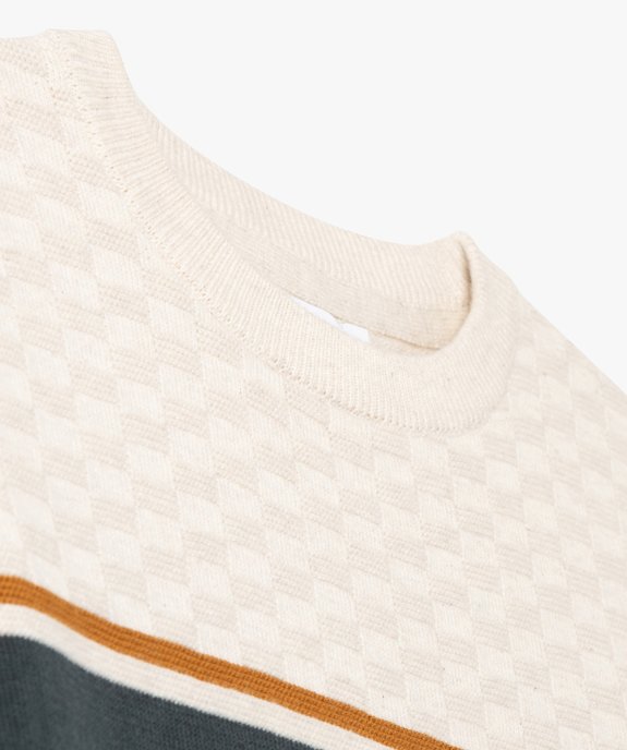 Pull bicolore avec maille fantaisie sur le haut garçon vue2 - GEMO (ENFANT) - GEMO