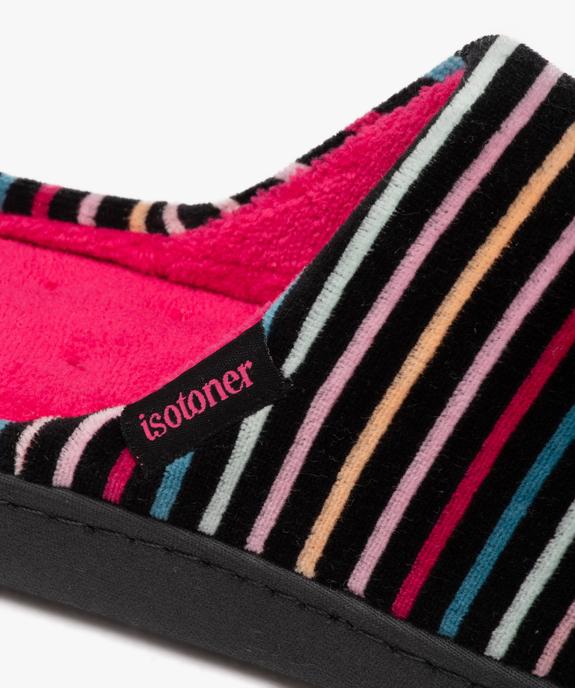 Chaussons femme mules en velours à rayures colorées - Isotoner vue6 - ISOTONER - GEMO