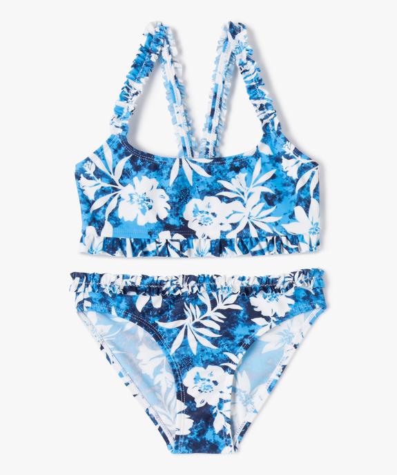 Maillot de bain fille 2 pièces avec motifs fleuris et petits volants vue1 - GEMO 4G FILLE - GEMO