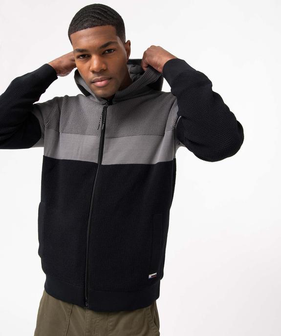 Gilet homme zippée à capuche en maille fantaisie doublé polaire vue1 - DISSIDENT - GEMO