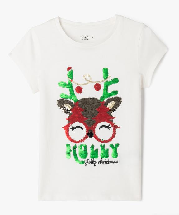 Tee-shirt à manches courtes spécial Noël à sequins réversibles fille vue1 - GEMO 4G FILLE - GEMO