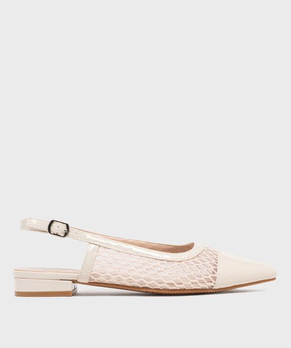 Escarpins slingback en tulle et matière vernie à talon plat femme - Follow Me vue1 - FOLLOW ME - GEMO