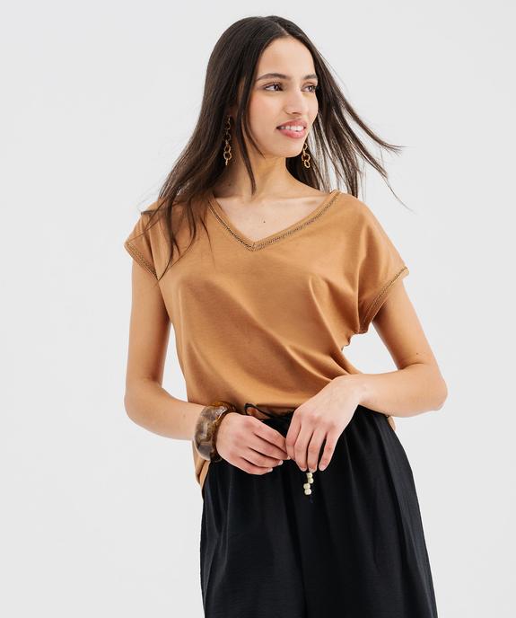 Tee-shirt à manches courtes avec finitions scintillantes femme vue1 - GEMO 4G FEMME - GEMO
