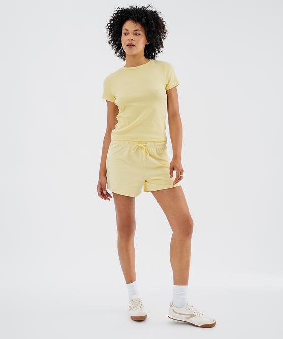 Tee-shirt manches courtes et col rond en maille côtelée femme vue4 - GEMO(FEMME PAP) - GEMO