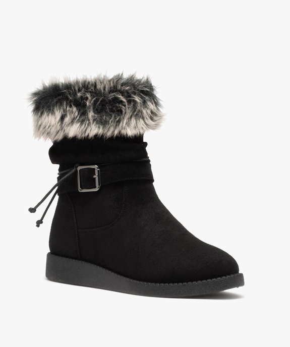 Boots fourrées femme en suédine unie à col fourrure imitation vue2 - GEMO (CASUAL) - GEMO