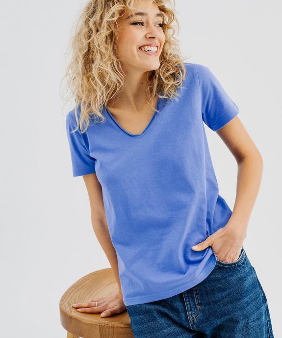 Tee-shirt à manches courtes avec col V roulotté femme vue1 - GEMO(FEMME PAP) - GEMO