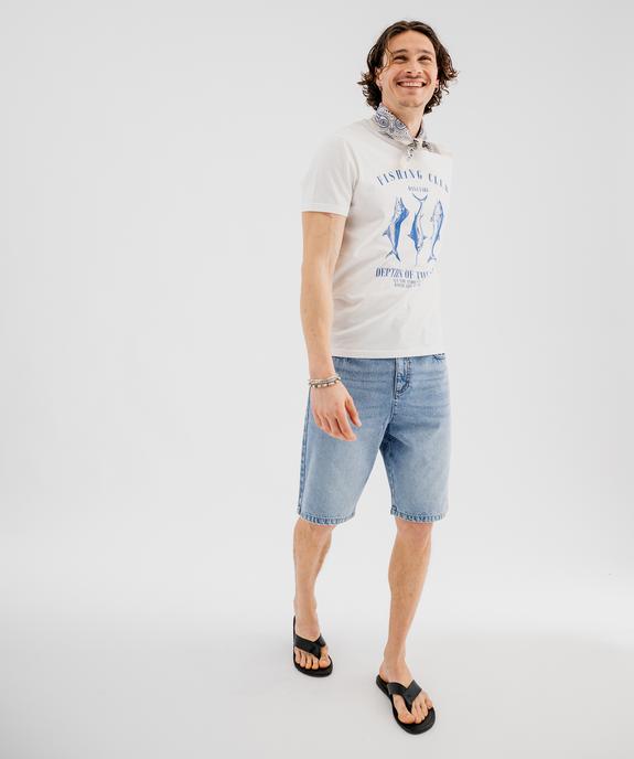 Tee-shirt manches courtes en jersey de coton imprimé homme vue4 - GEMO 4G HOMME - GEMO