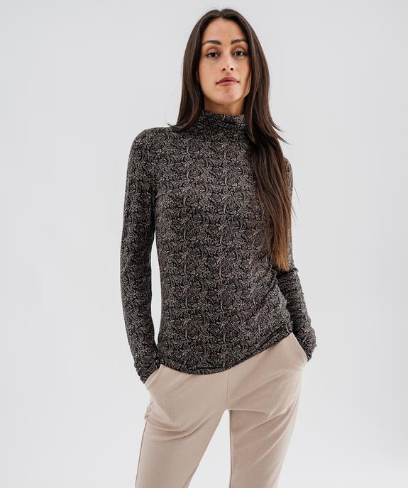Tee-shirt manches longues et col roulé imprimé femme vue3 - GEMO 4G FEMME - GEMO