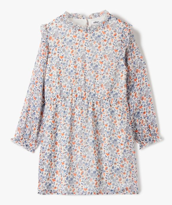 Robe fille à manches longues en voile imprimé et volants vue1 - GEMO (ENFANT) - GEMO