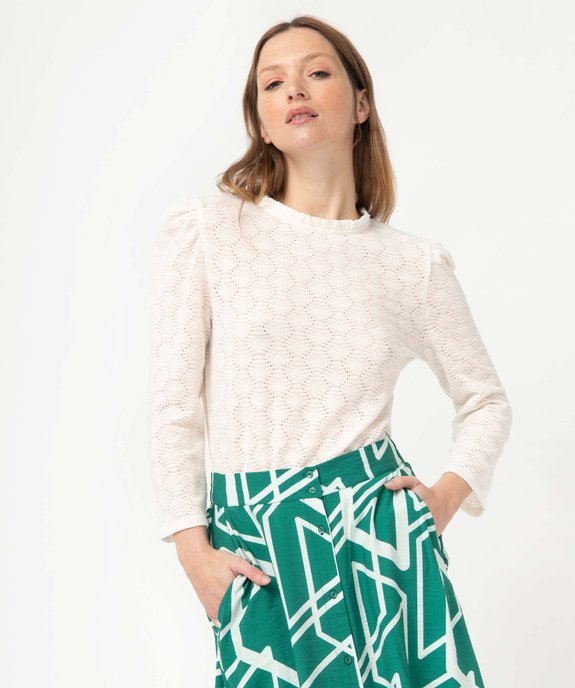 Tee-shirt femme à manches longues en maille texturée vue1 - GEMO(FEMME PAP) - GEMO