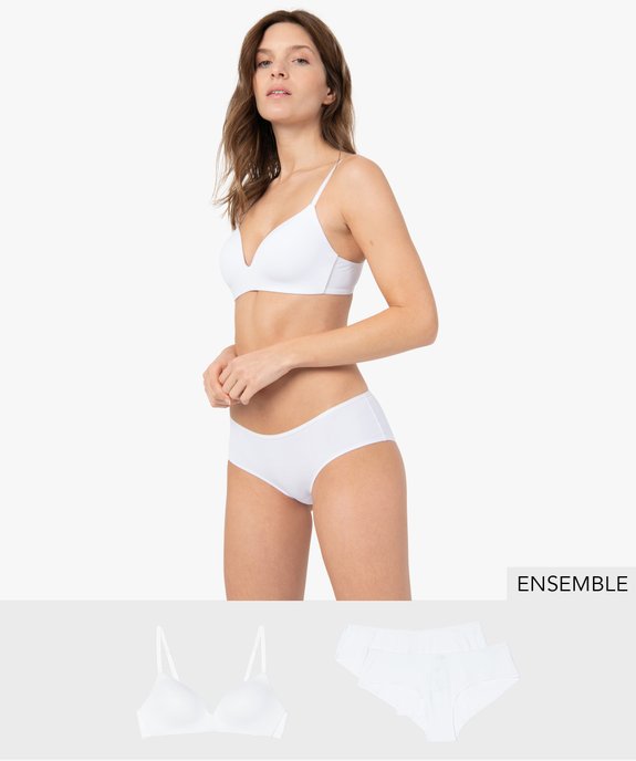 Ensemble de lingerie femme 3 pièces : shorty (lot de 2) et soutien-gorge sans armatures - GEMO