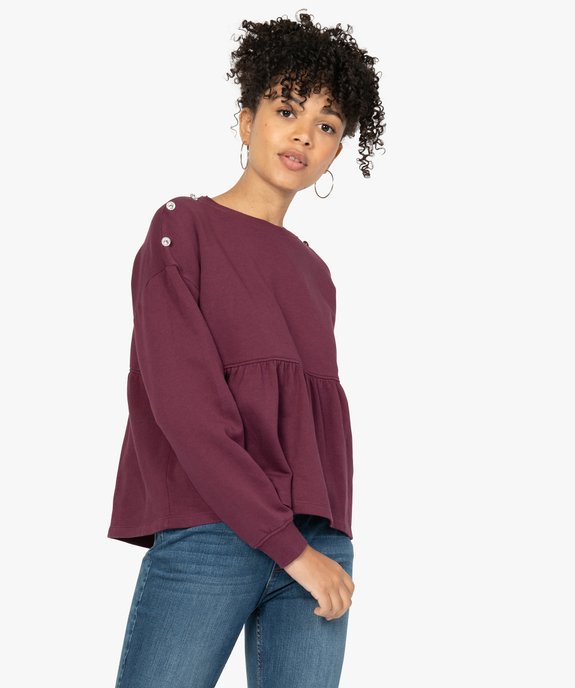 Sweat femme avec basque et boutons strass sur les épaules vue1 - GEMO(FEMME PAP) - GEMO