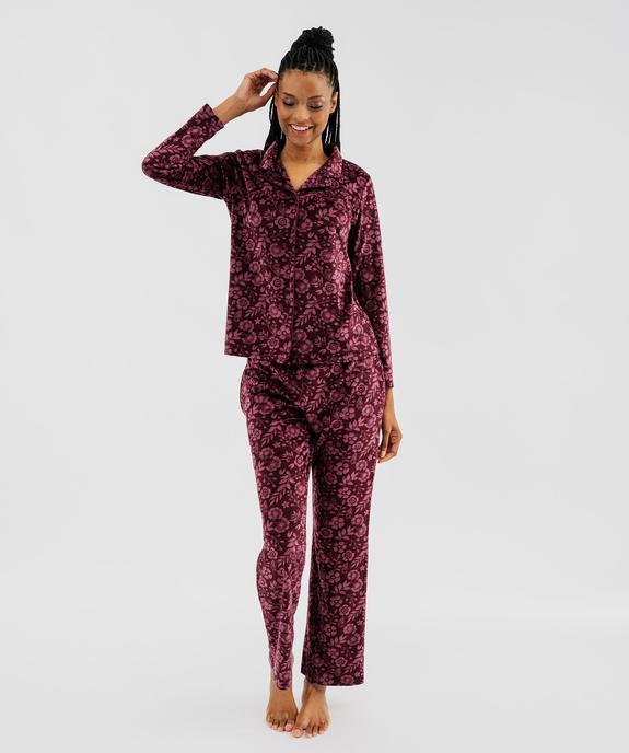 Pyjama en velours ras extensible à motif fleuri femme vue2 - GEMO(HOMWR FEM) - GEMO