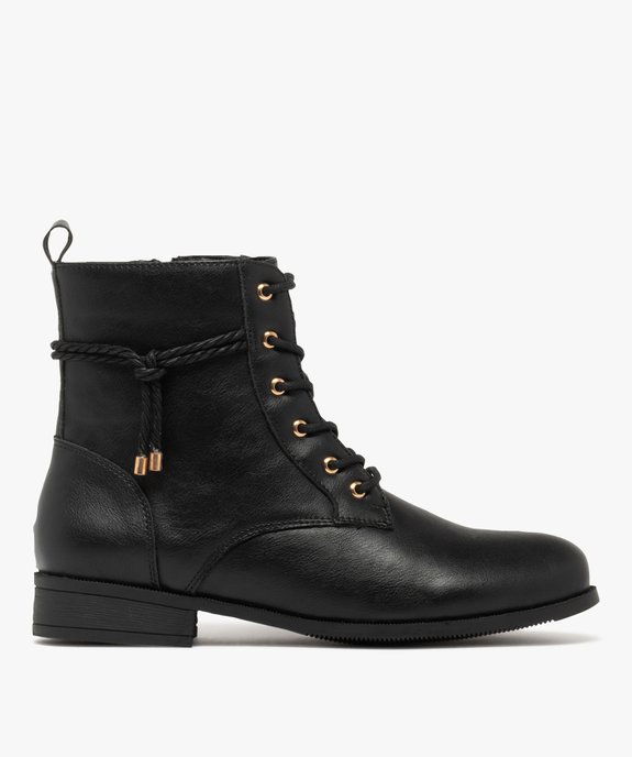 Boots femme à talon plat avec cordelette tressée et nouée embouts dorés vue2 - GEMO (CASUAL) - GEMO