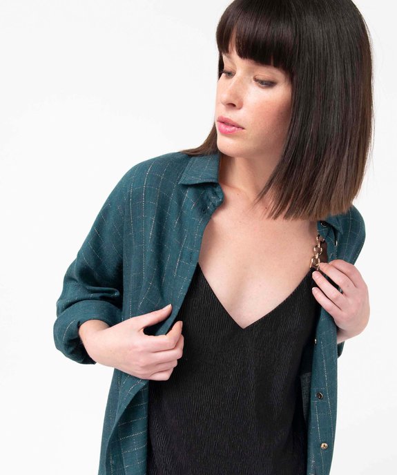 Chemise femme à carreaux en fil pailleté manches 3/4 vue2 - GEMO(FEMME PAP) - GEMO