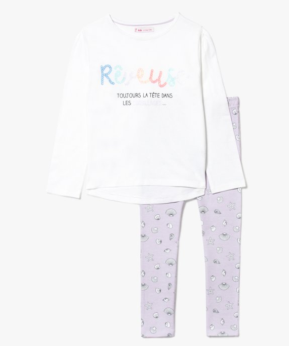 Pyjama 2 pièces avec inscriptions pailletées et motifs coquillages vue1 - GEMO (ENFANT) - GEMO