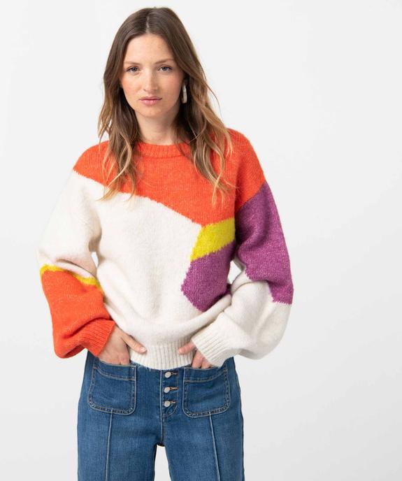 Pull femme multicolore en grosse maille vue2 - GEMO 4G FEMME - GEMO