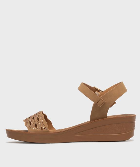 Sandales à talon compensée et bride ajourée à strass femme vue3 - VALENTINA BALDA - GEMO