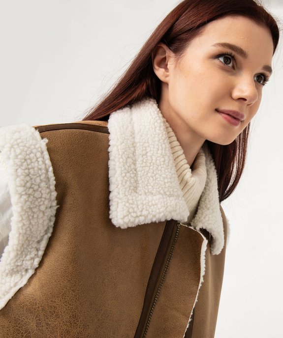 Veste sans manches coupe aviateur doublée sherpa femme vue5 - GEMO(FEMME PAP) - GEMO