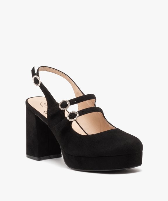 Escarpins femme unis à talon haut carré et brides à boucle vue2 - GEMO(URBAIN) - GEMO