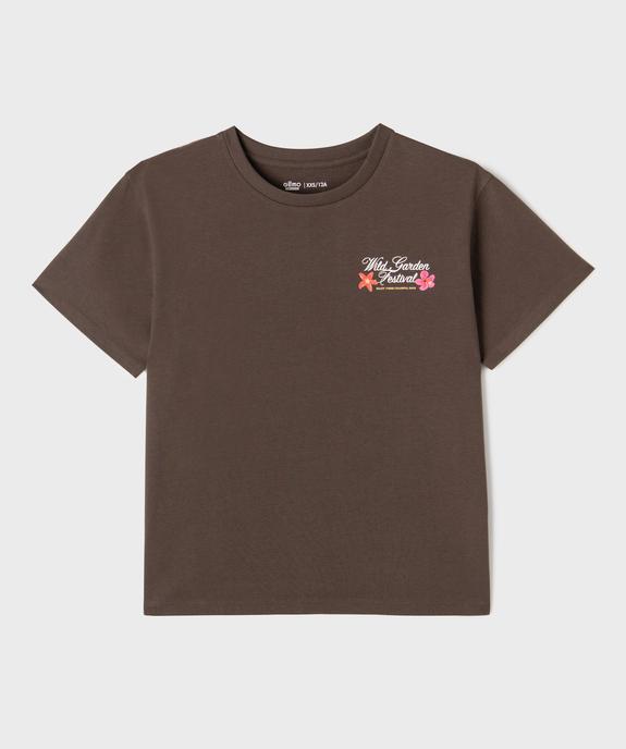 Tee-shirt manches courtes avec motifs fleuris devant et dos fille vue1 - GEMO 4G FILLE - GEMO