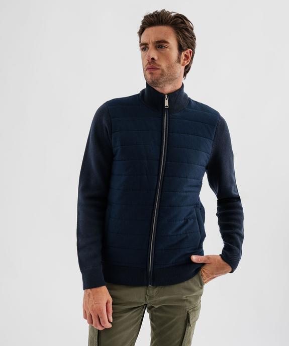 Gilet bimatière avec col montant et buste matelassé homme vue1 - GEMO (HOMME) - GEMO