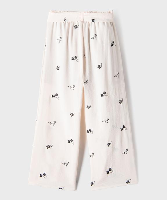Pantalon large brodé avec taille élastique et ceinture fille vue3 - GEMO (ENFANT) - GEMO