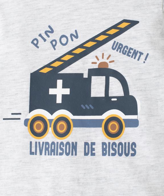Pyjama bébé garçon en velours avec motif camion de pompiers vue2 - GEMO(BB COUCHE) - GEMO