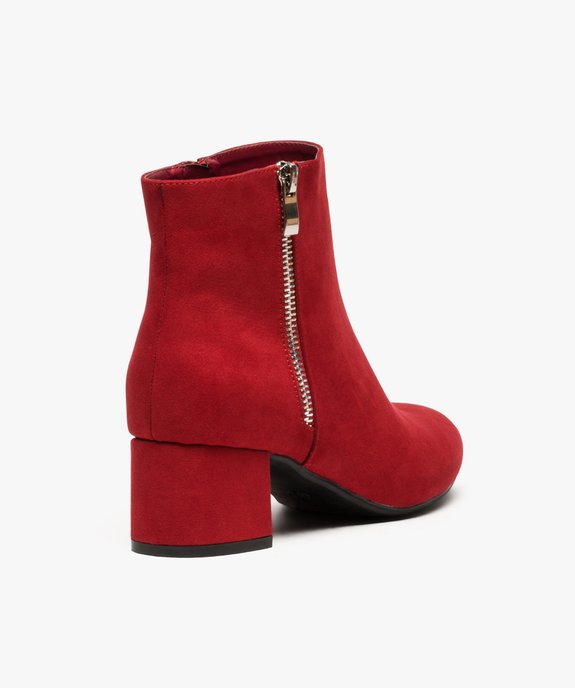 Boots femme à talon carré en suédine unie et zip décoratif vue4 - VALENTINA BALDA - GEMO