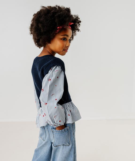 Pull avec manches et volants en coton effet 2 en 1 fille vue1 - GEMO (ENFANT) - GEMO