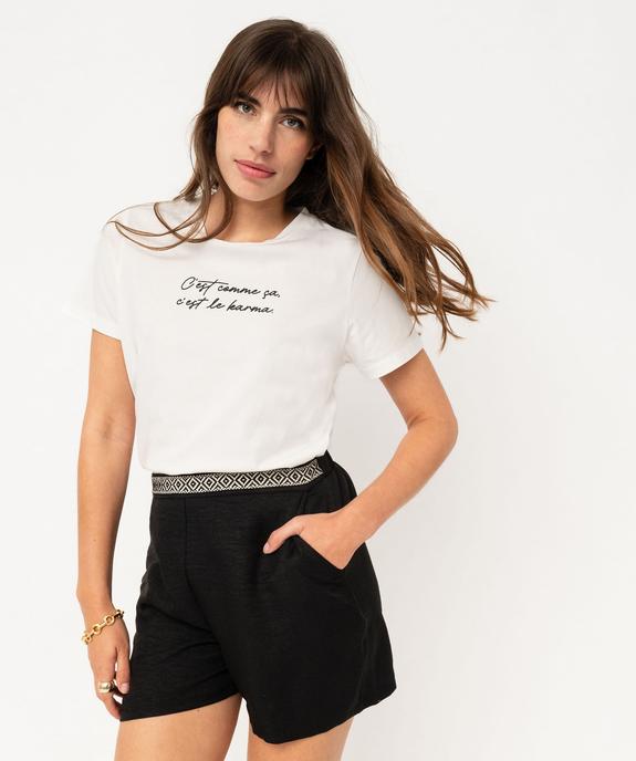 Tee-shirt manches courtes en coton à message femme vue1 - GEMO(FEMME PAP) - GEMO