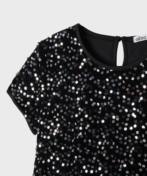 Tee-shirt manches courtes en velours et sequins brillants fille vue2 - GEMO (ENFANT) - GEMO