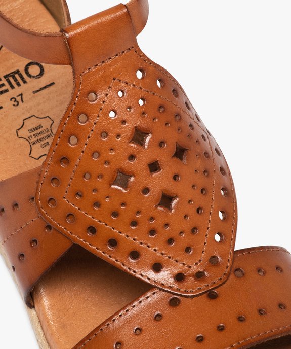 Sandales femme compensées dessus cuir ajouré vue6 - GEMO(URBAIN) - GEMO