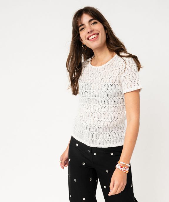Tee-shirt manches courtes en maille de coton ajourée femme vue1 - GEMO(FEMME PAP) - GEMO