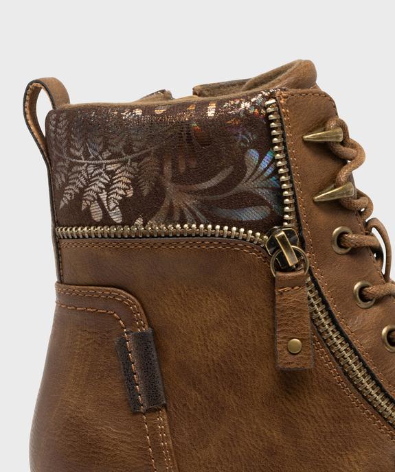 Boots femme à lacets avec col fantaisie et zip  vue13 - EMILIA ROSA - GEMO