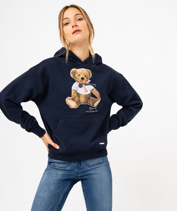 Sweat à capuche imprimé en molleton doux femme - LuluCastagnette vue1 - LULUCASTAGNETTE - GEMO
